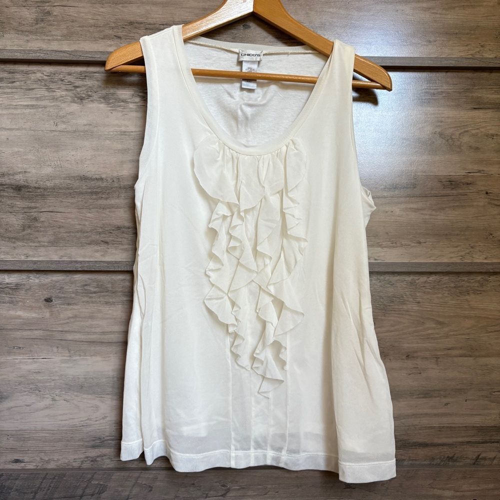 Chico's M Cream Blouse Top Luxury Boardwalk Preppy Professional Colonial Coastal - Picture 6 of 10